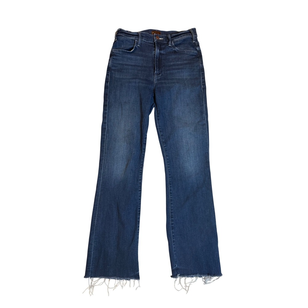 Mother The Hustler Ankle Fray Jeans Freebird Blue Flare Raw Hem Size 29